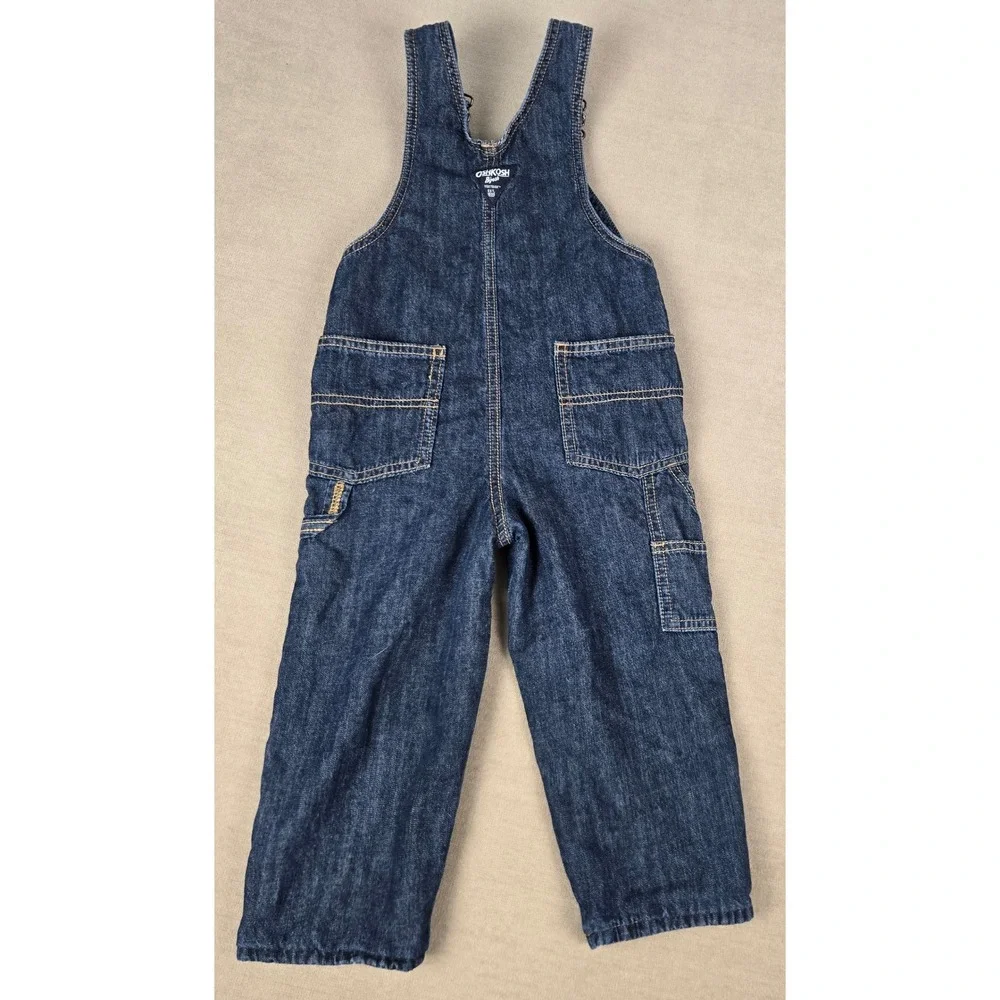 OshKosh B'gosh Toddler 3T Red Buffalo Plaid Flannel Lined Denim Overalls Dark